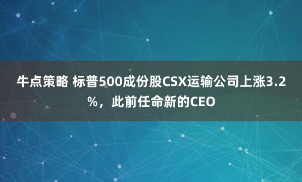 牛点策略 标普500成份股CSX运输公司上涨3.2%，此前任命新的CEO