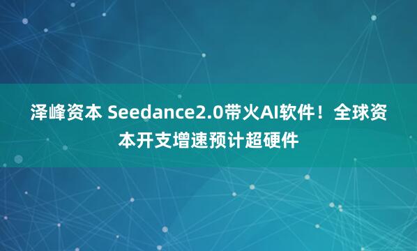 泽峰资本 Seedance2.0带火AI软件！全球资本开支增速预计超硬件